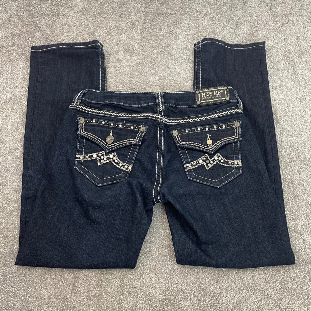 Miss Me Jeans Womens 32 Y2K Embellished Straight Leg Dark Wash (Size Tag 28)
